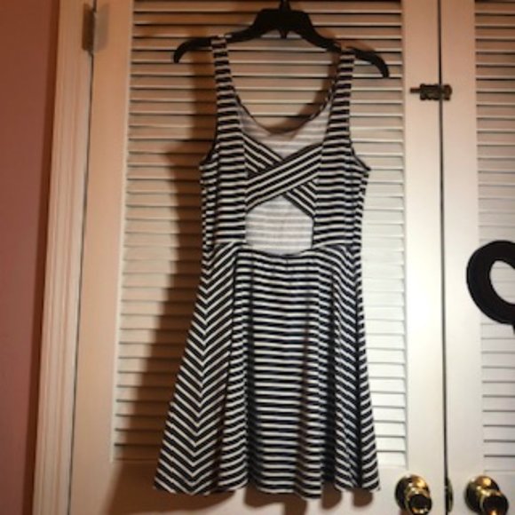 American Eagle Tank with Skater Skirt  Gray and White Striped Sundress - Picture 3 of 7